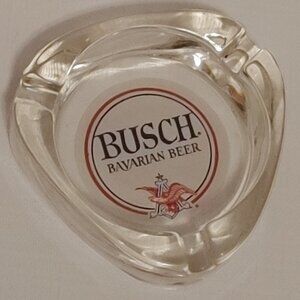 Vintage BUSCH BAVARIAN BEER 3.5" Clear Glass Ashtray Anheuser Busch